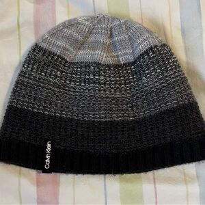 Calvin Klein Men's Striped Knit Beanie - Gray and Black